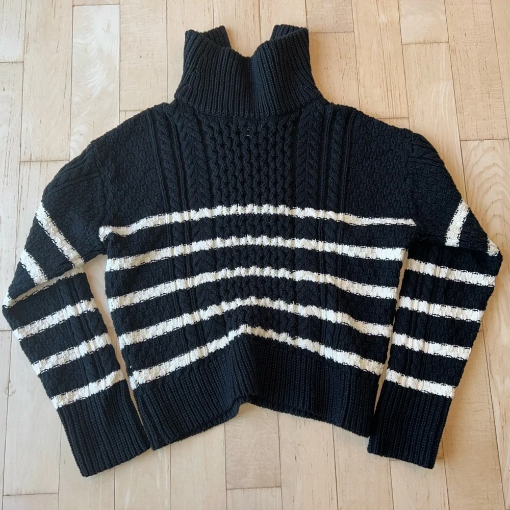 La Ligne x Target Black/White Striped Cotton Blend Shawl Zip Sweater Large NWT